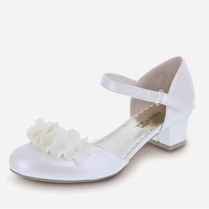 Smart Fit White Kids Dress Shoes with Floral Accents